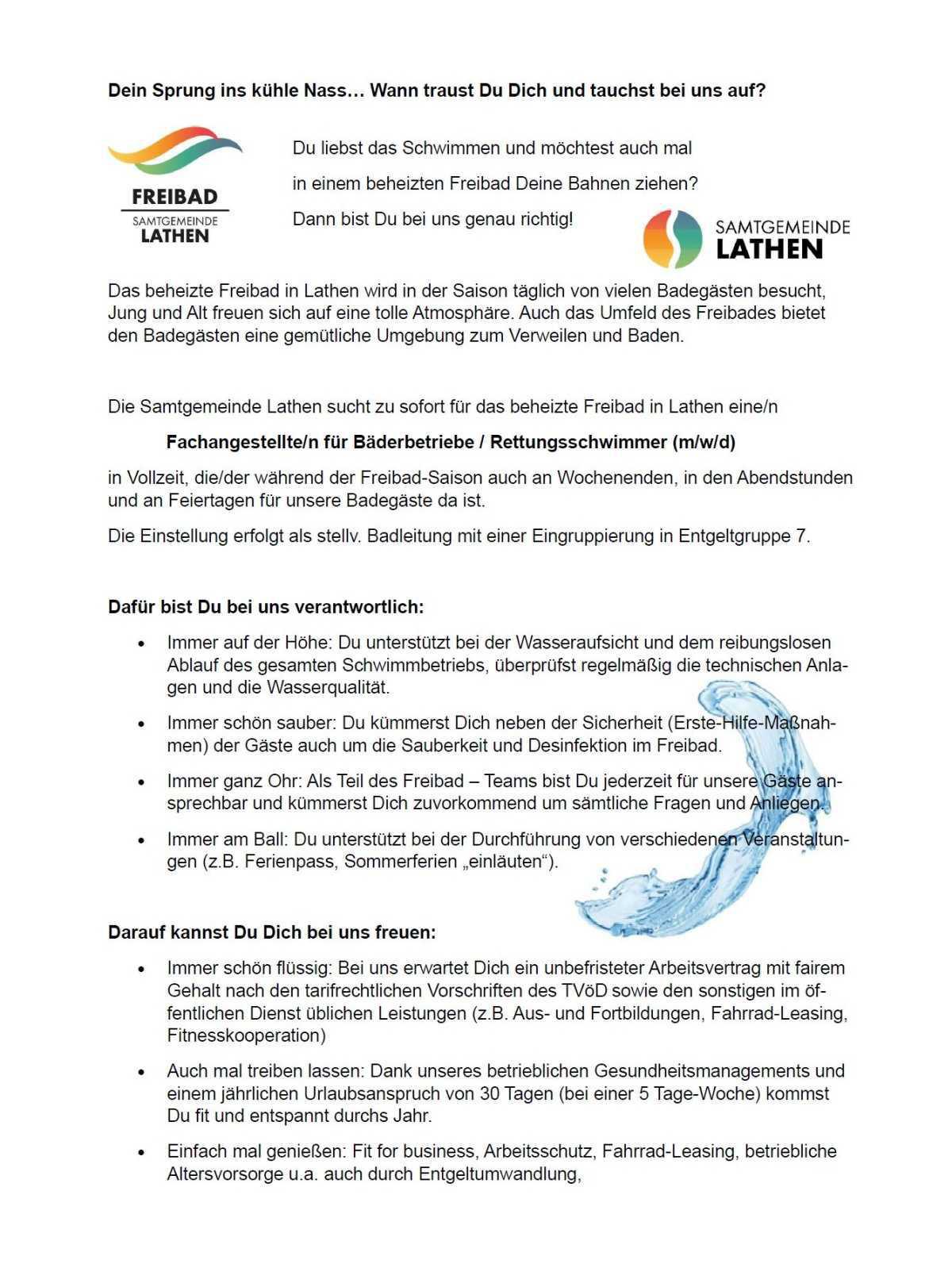 Das Freibad Lathen sucht Unterstützung! Das Freibad Lathen sucht Unterstützung!