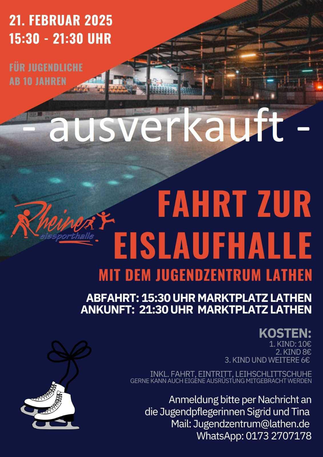 Einladung zur Eislaufhallenfahrt mit dem Jugendzentrum Lathen
