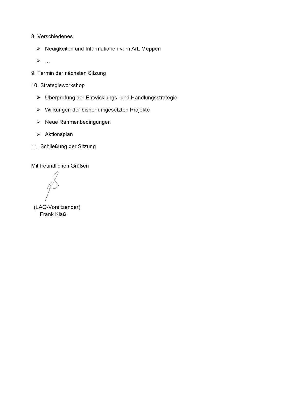 Einladung zur 63. LAG-Sitzung mit anschließendem Strategieworkshop