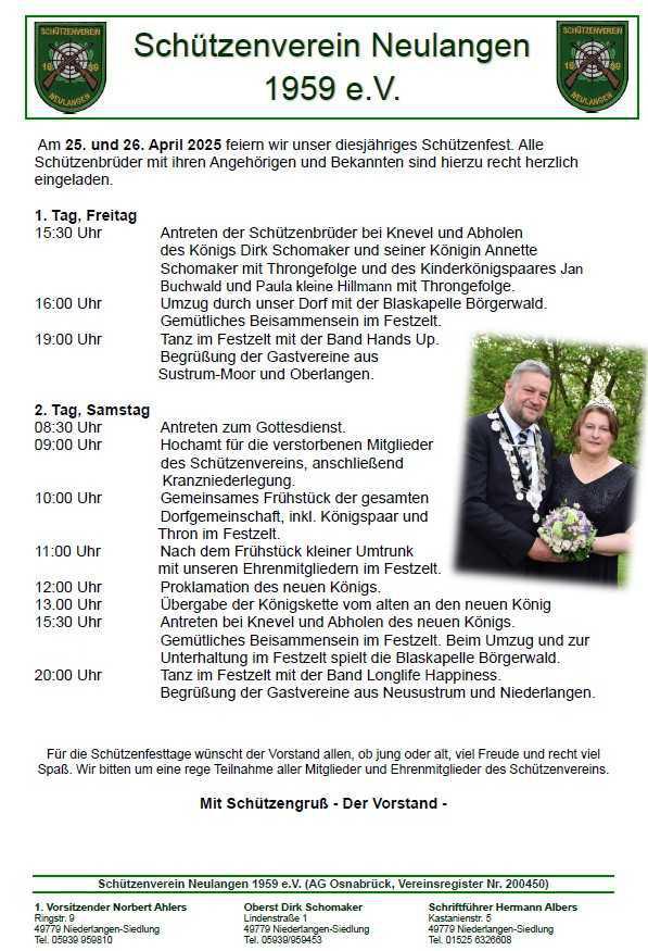 Neues Schützenkönigspaar in Neulangen Neues Schützenkönigspaar in Neulangen