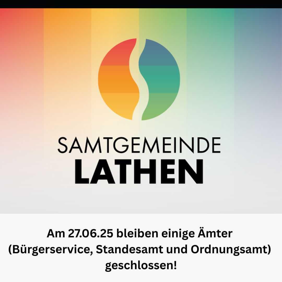 Schließung des Bürgerservice, Standesamt und Ordnungsamt am 27.06.2025 Schließung des Bürgerservice, Standesamt und Ordnungsamt am 27.06.2025