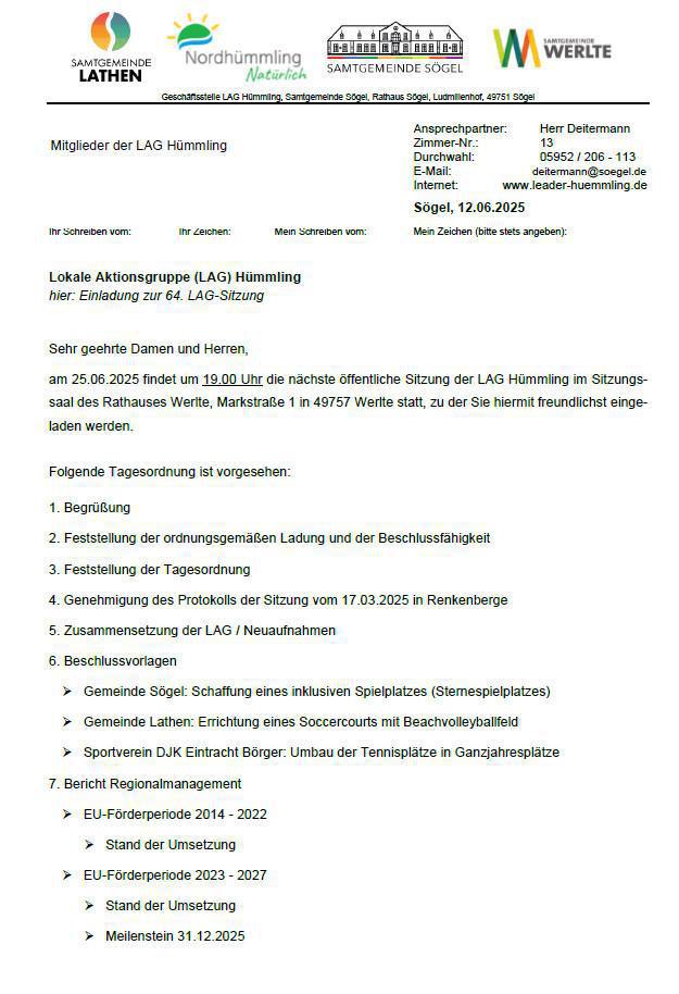 Öffentliche Sitzung LAG Hümmling 