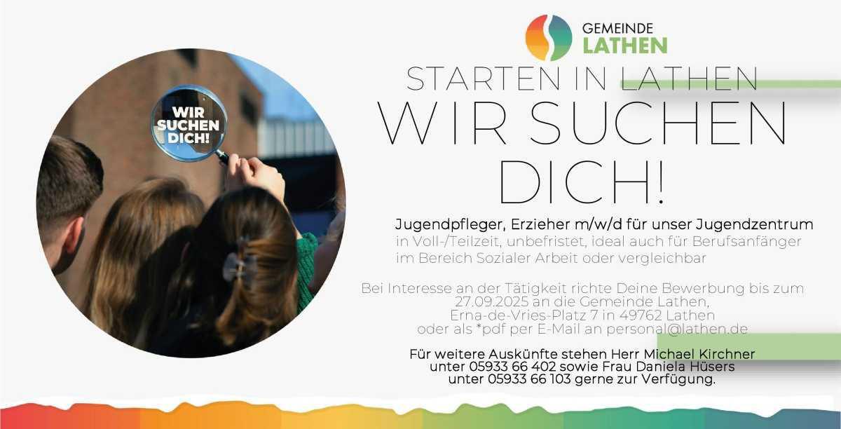 Mitarbeiter/in im Jugendzentrum der Gemeinde Lathen gesucht! Mitarbeiter/in im Jugendzentrum der Gemeinde Lathen gesucht!