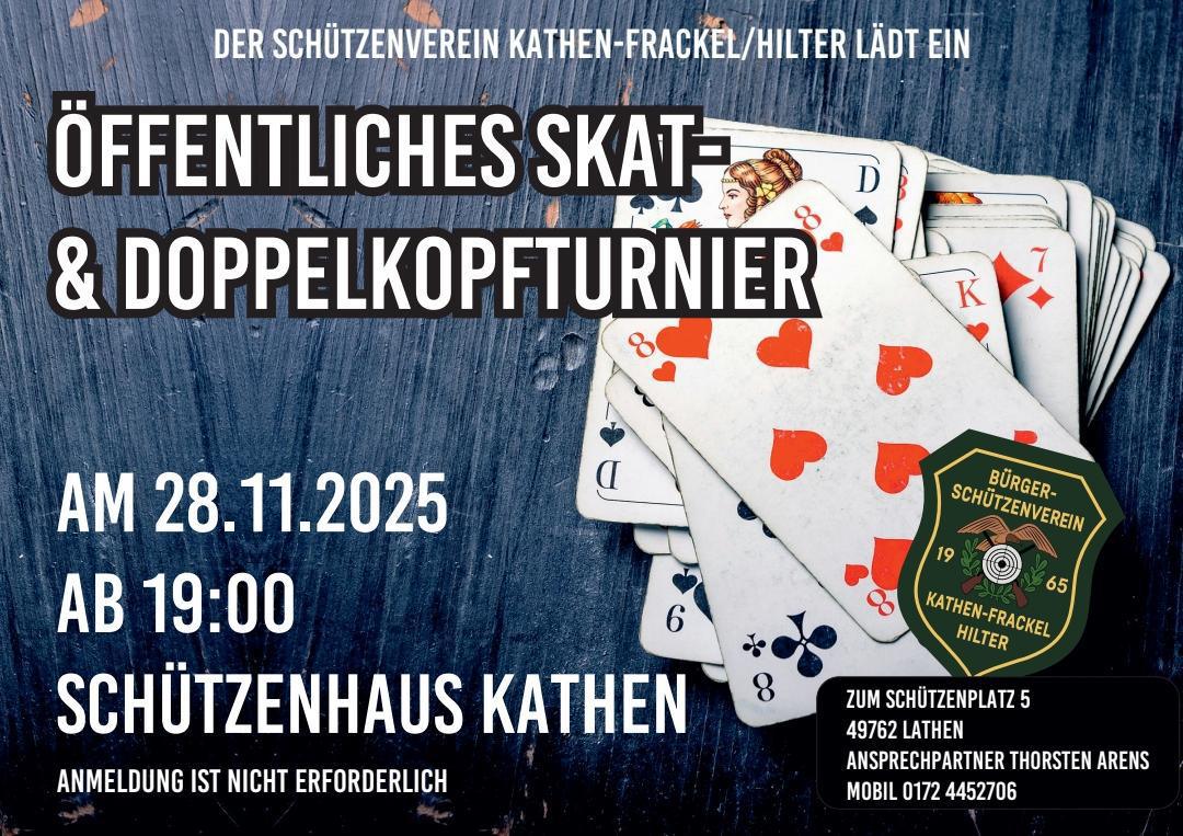 Der Schützenverein Kathen-Frackel lädt ein zum Skat- und Doppelkopfturnier am 28.11.2025