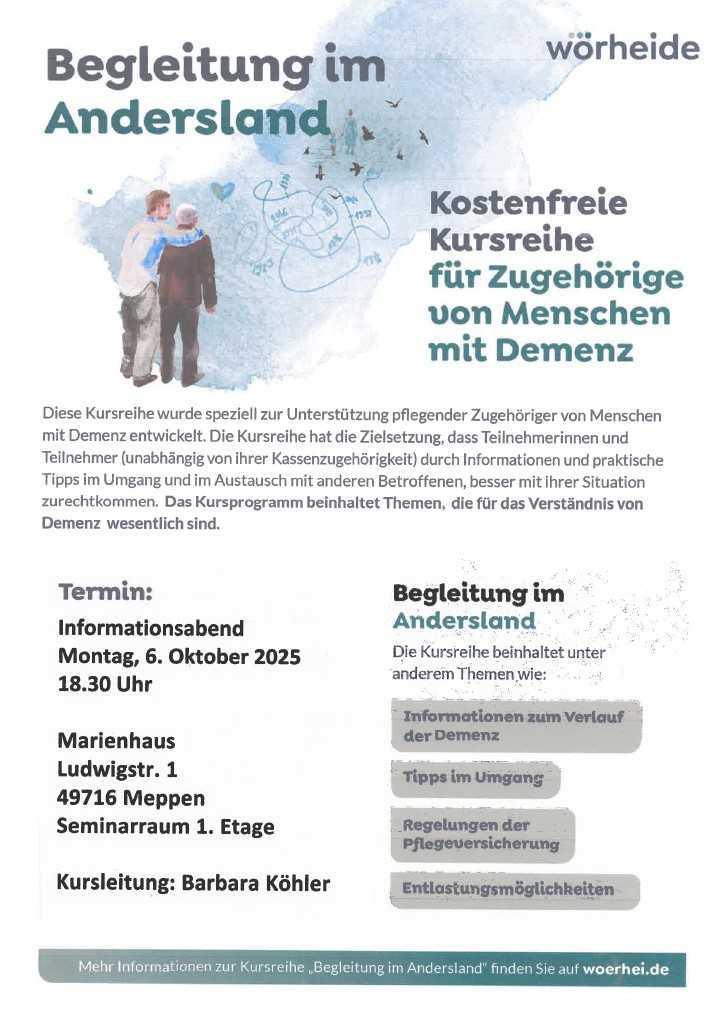 Informationsabend für Zugehörige von Menschen mit Demenz