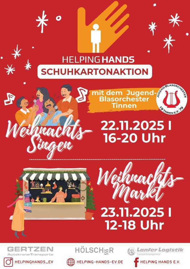 Helping Hands e. V. - Weihnachtssingen und Weihnachtsmarkt mit dem Jugendblasorchester Tinnen 