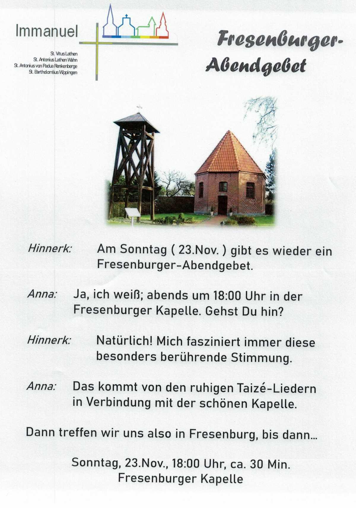 Abendgebet in der Fresenburger Kapelle 