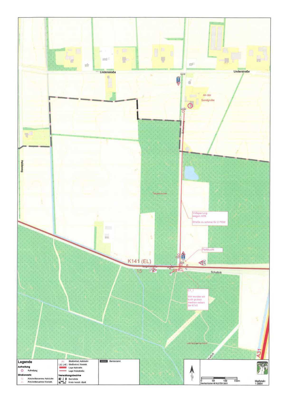 Straßensperrung in Niederlangen, OT Niederlangen-Siedlung