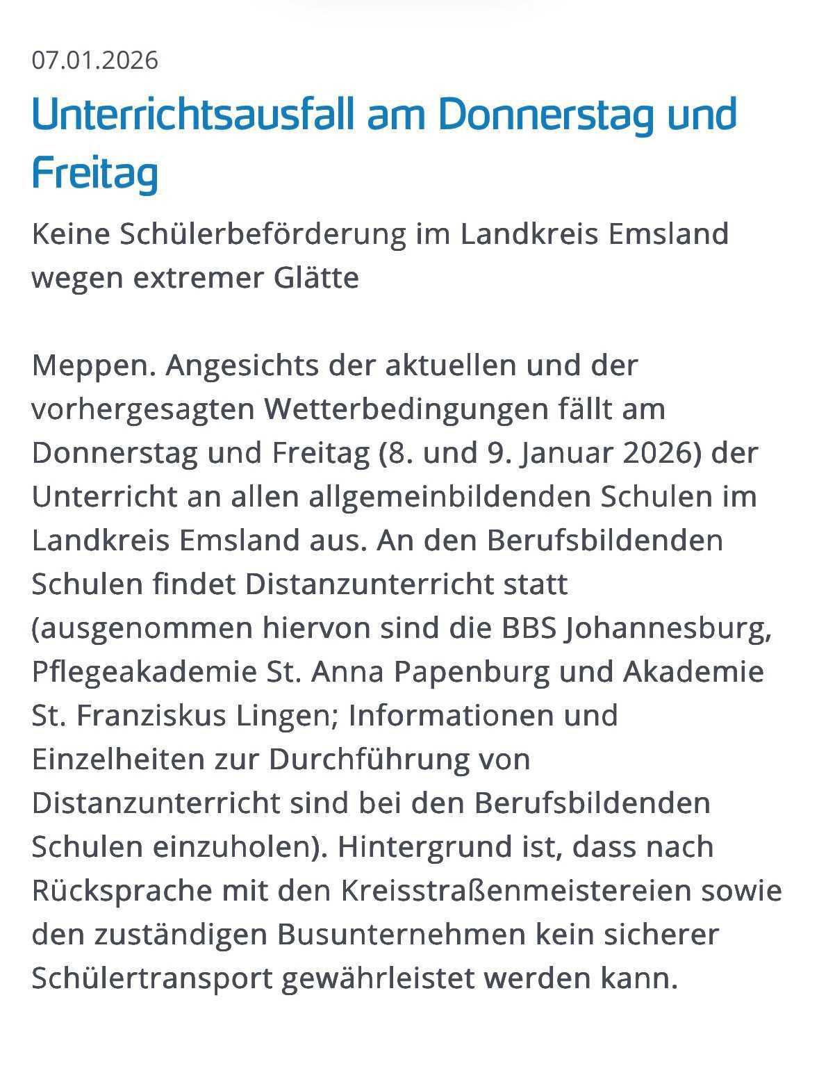 Unterrichtsausfall am Donnerstag und Freitag 