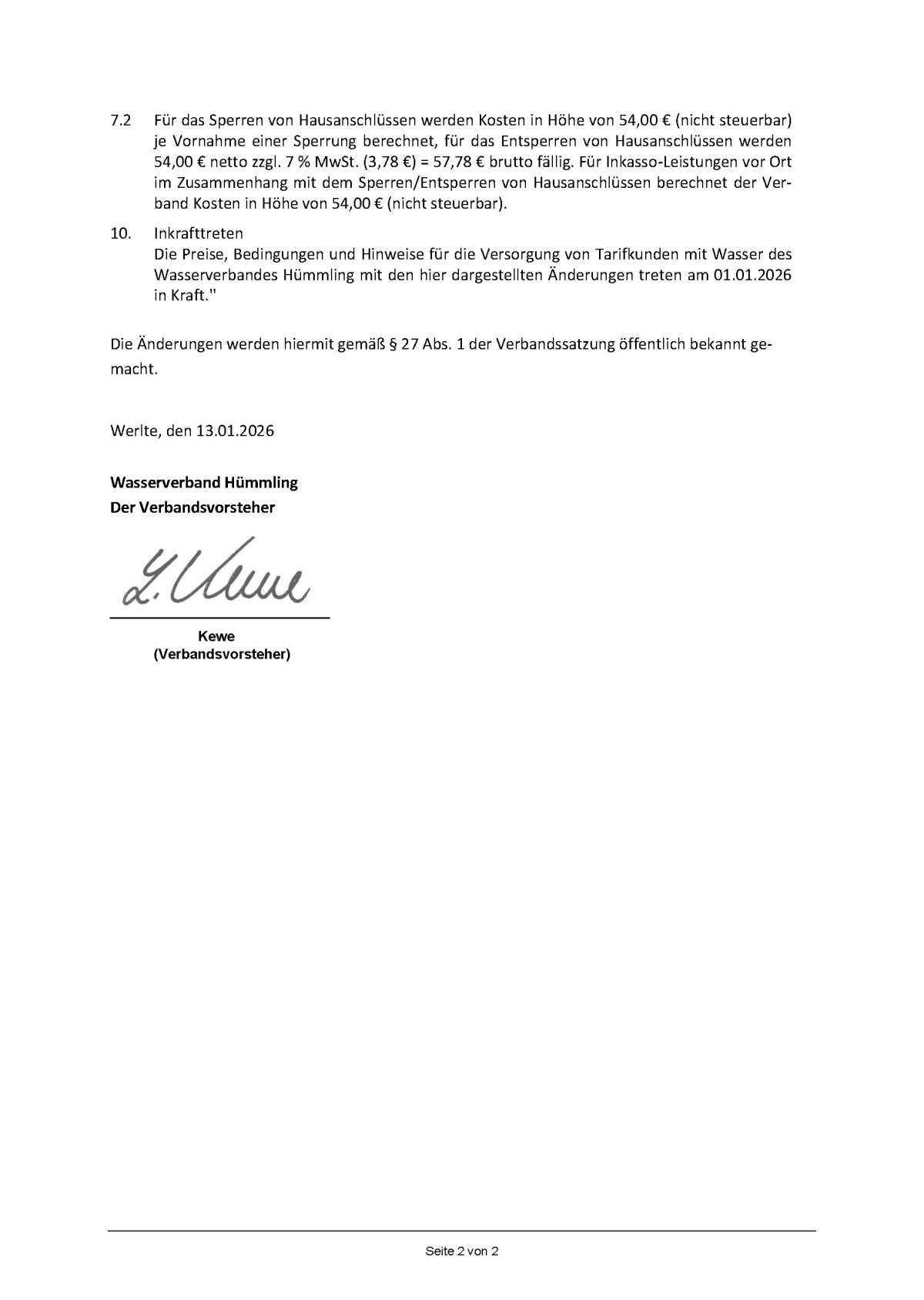 Bekanntmachung des Wasserverbands Hümmling