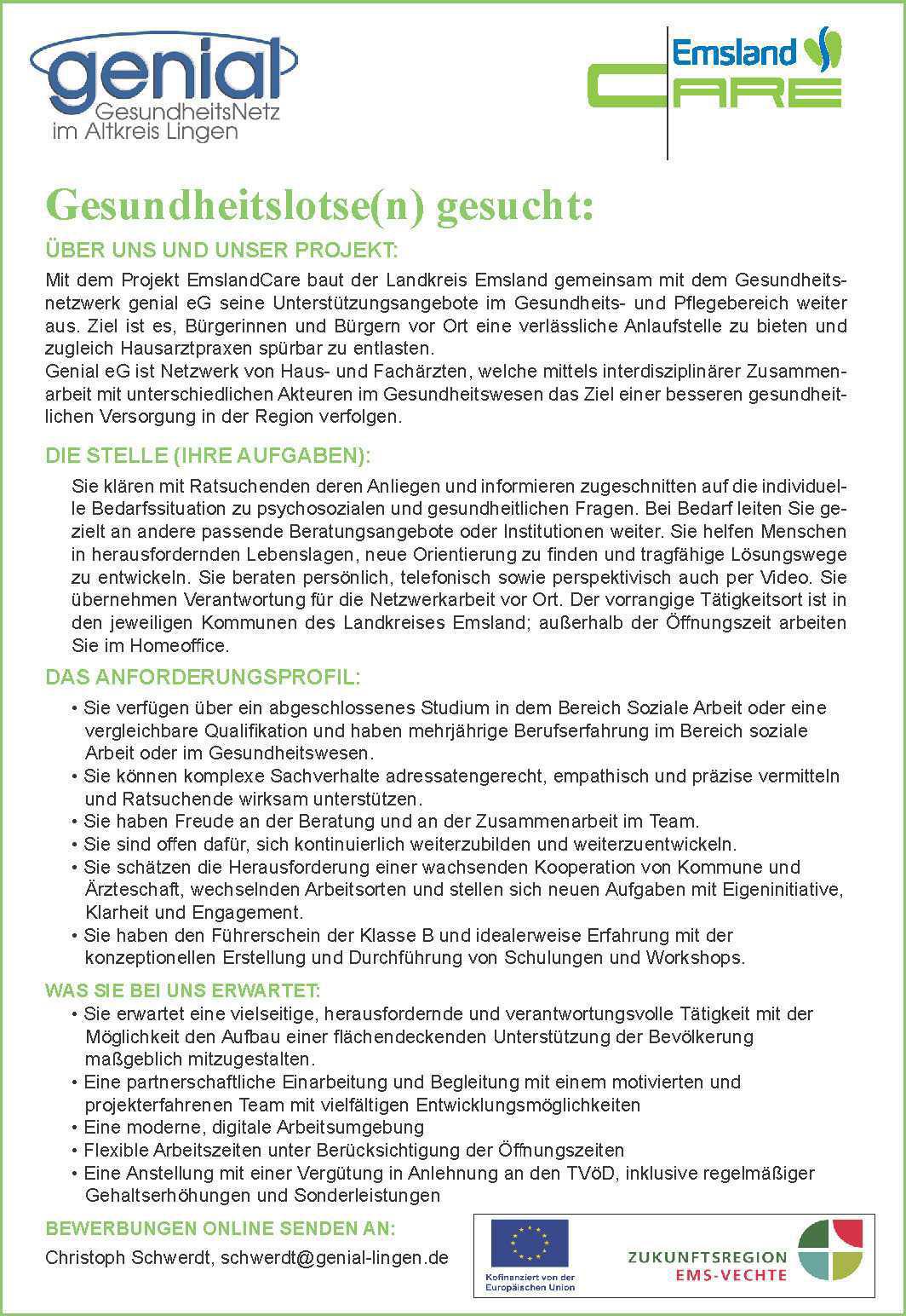 Projekt EmslandCare: Gesundheitslotse(n) gesucht