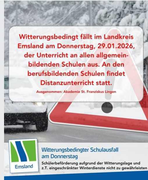 Unterrichtsausfall am Donnerstag (29.01.26) Unterrichtsausfall am Donnerstag (29.01.26)