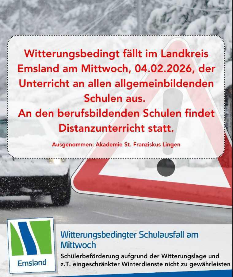 Unterrichtsausfall am Mittwoch (04.02.26) Unterrichtsausfall am Mittwoch (04.02.26)
