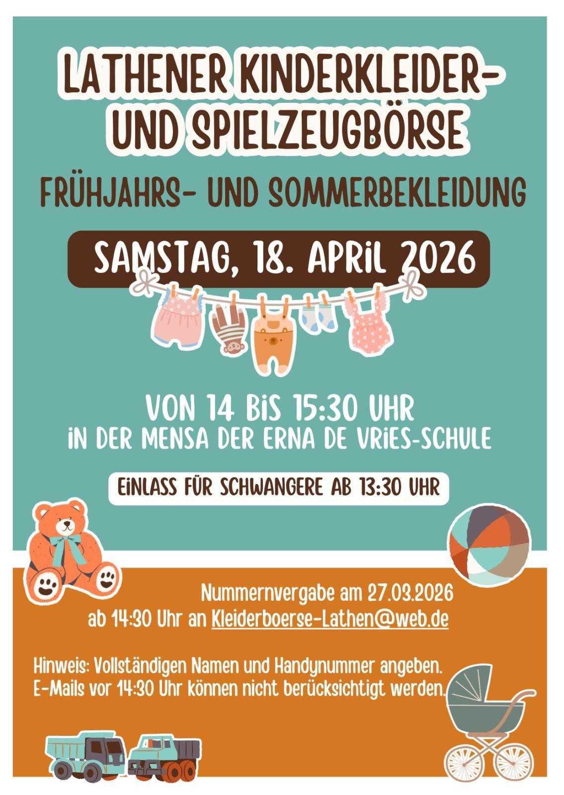 Lathener Kinderkleider- und Spielzeugbörse am 18.04.2026
