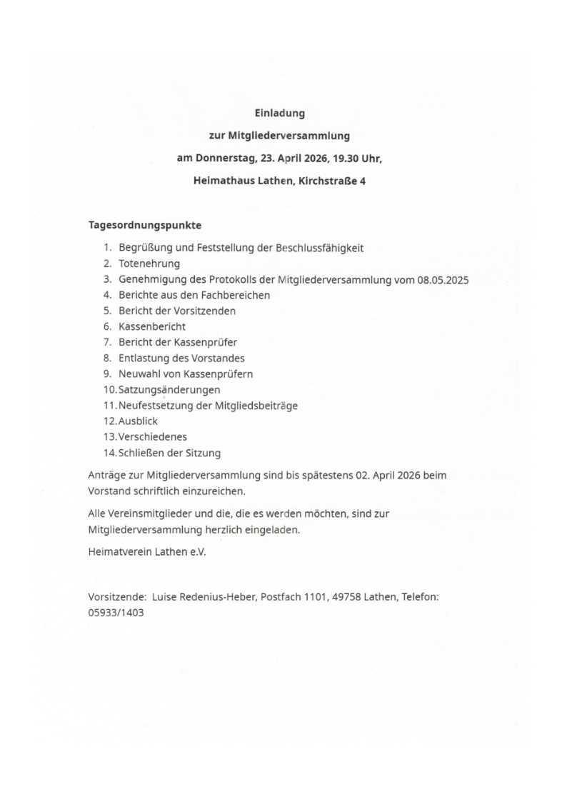 Mitgliederversammlung Heimatverein Lathen 