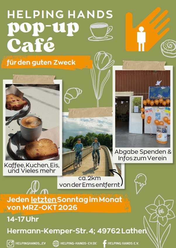 Helping Hands startet am 29.03.2026 mit "Pop-up-Café" für Radfahrer, Spaziergänger und alle Interessierten