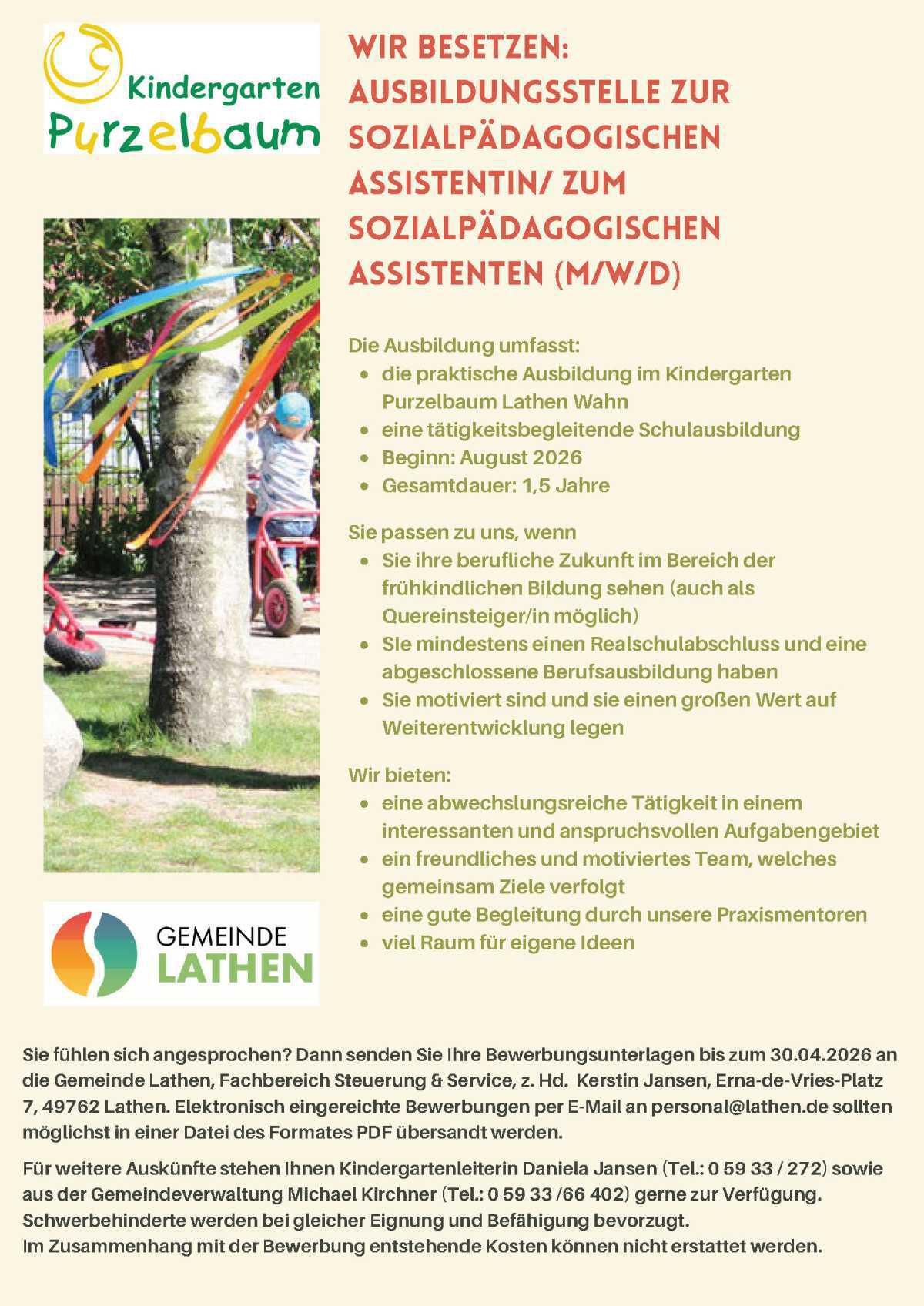 Ausbildungsstelle zum/zur sozialpädagogischen Assistentin/Assistenten (M/W/D)