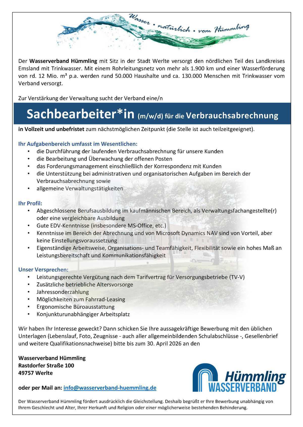 Sachbearbeitung (m/w/d) für die Verbrauchsabrechnung