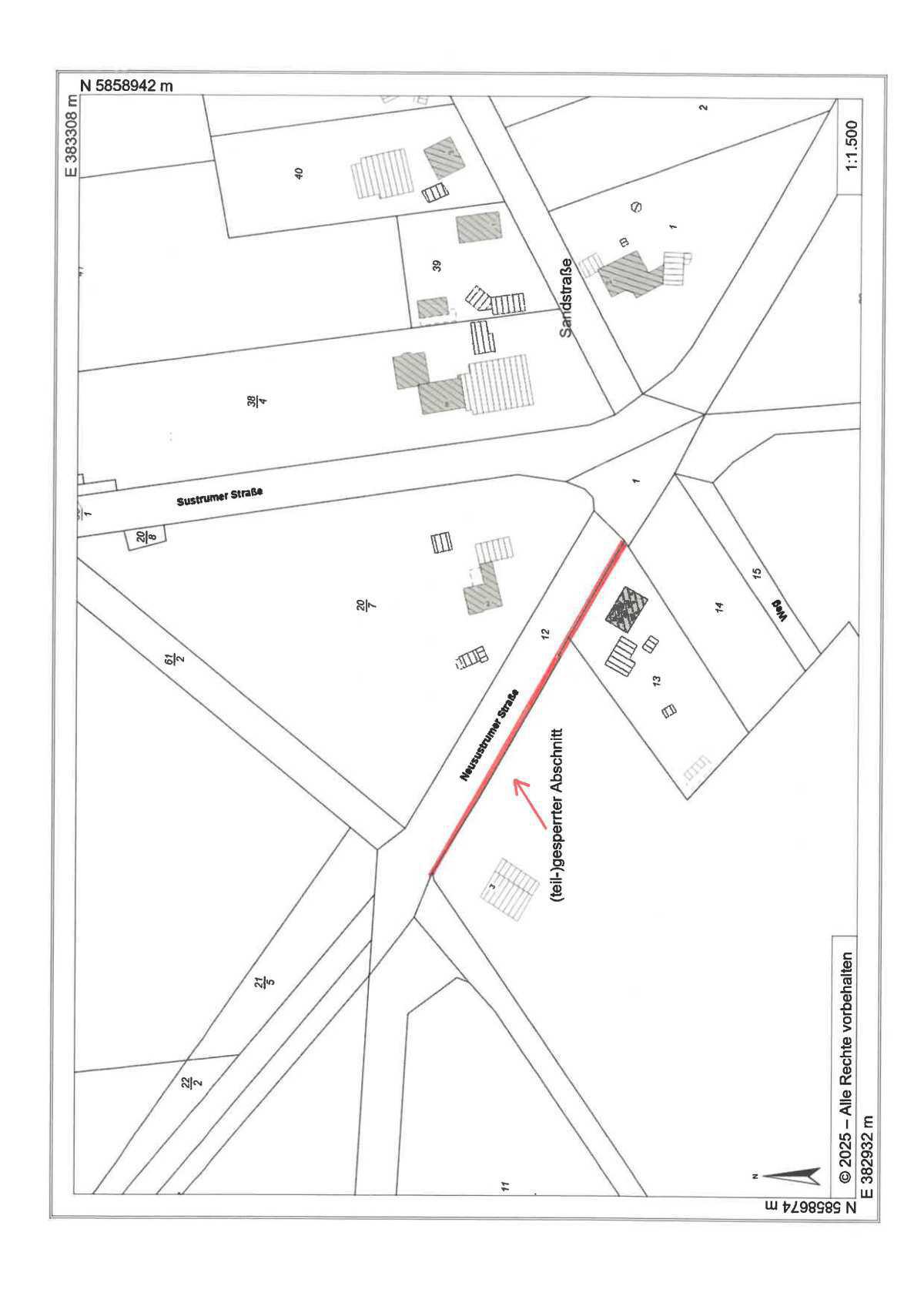 Straßen- und Radwegsperrung an der Neusustrumer Straße (K156) in Niederlangen