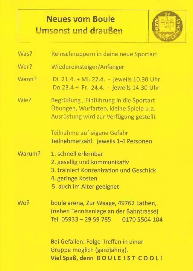 Neues vom Boule - Umsonst und draußen 