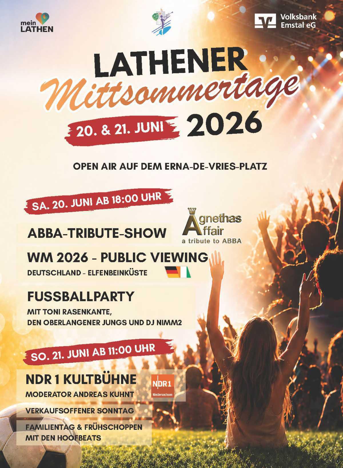 Lathener Mittsommertage 2026: ABBA-Show, WM-Fieber & NDR 1 Kultbühne