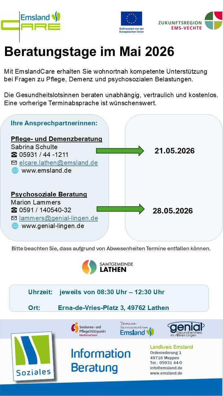 Emsland-Care - Beratungstage im Mai 2026 in Lathen