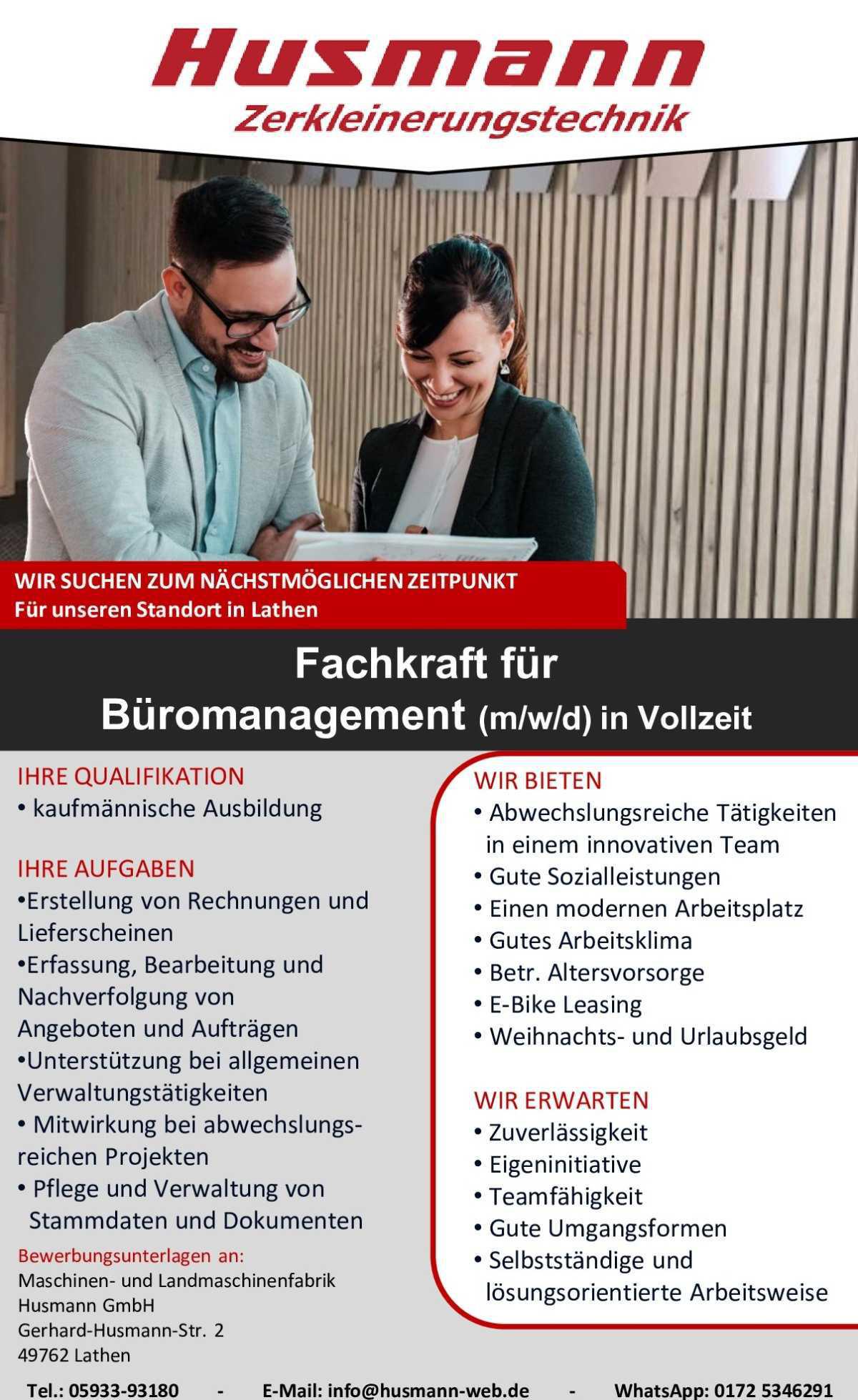 Fachkraft für Büromanagement (m/w/d) in Vollzeit
