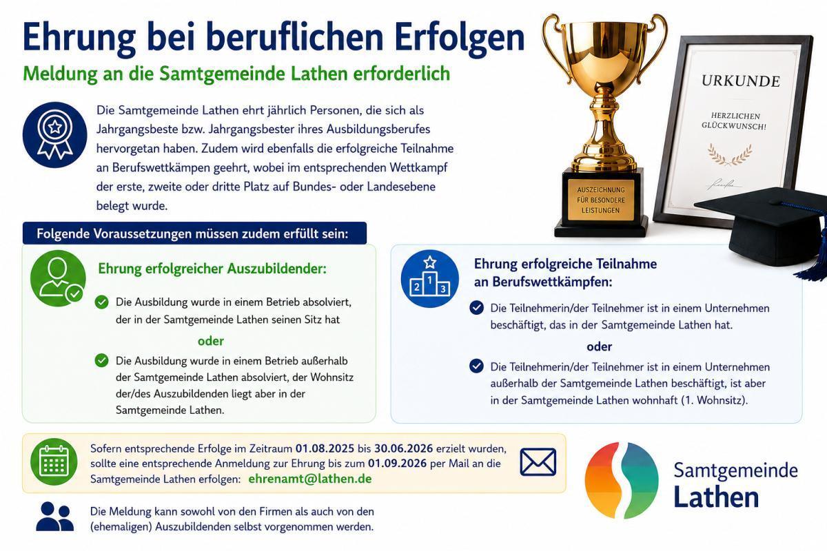 Ehrung bei beruflichen Erfolgen - Meldung an die Samtgemeinde Lathen erforderlich! Ehrung bei beruflichen Erfolgen - Meldung an die Samtgemeinde Lathen erforderlich!