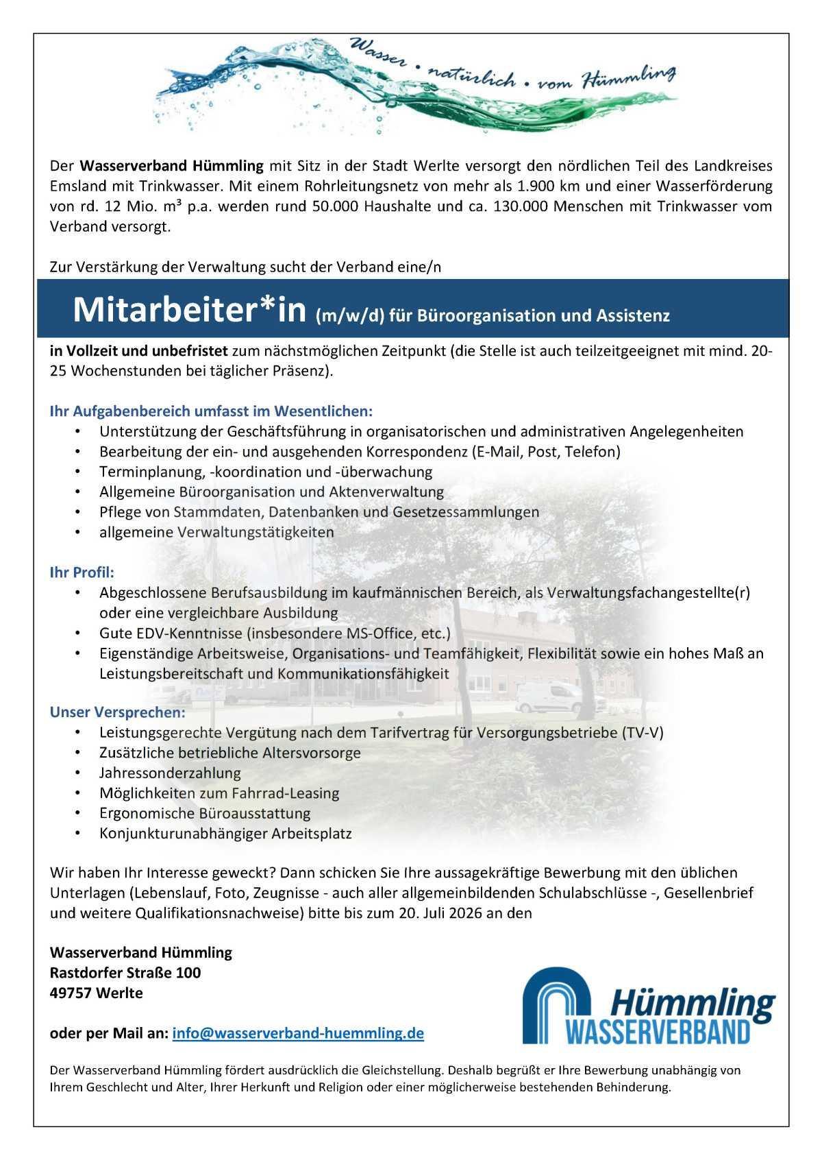 Mitarbeiter/-in (m/w/d) für Büroorganisation und Assistenz