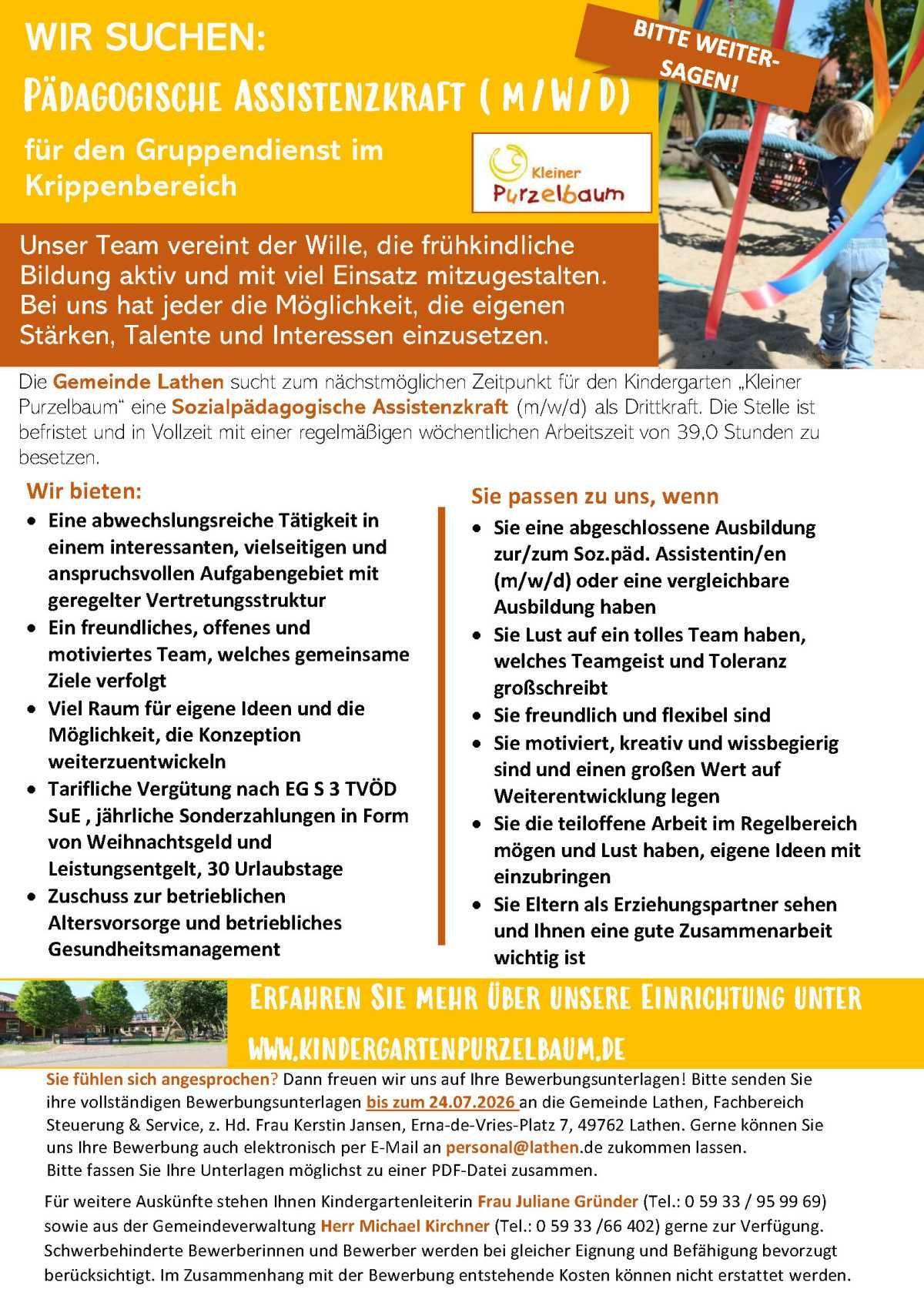 Gesucht wird: Pädagogische Assistenzkraft (m/w/d) in Vollzeit