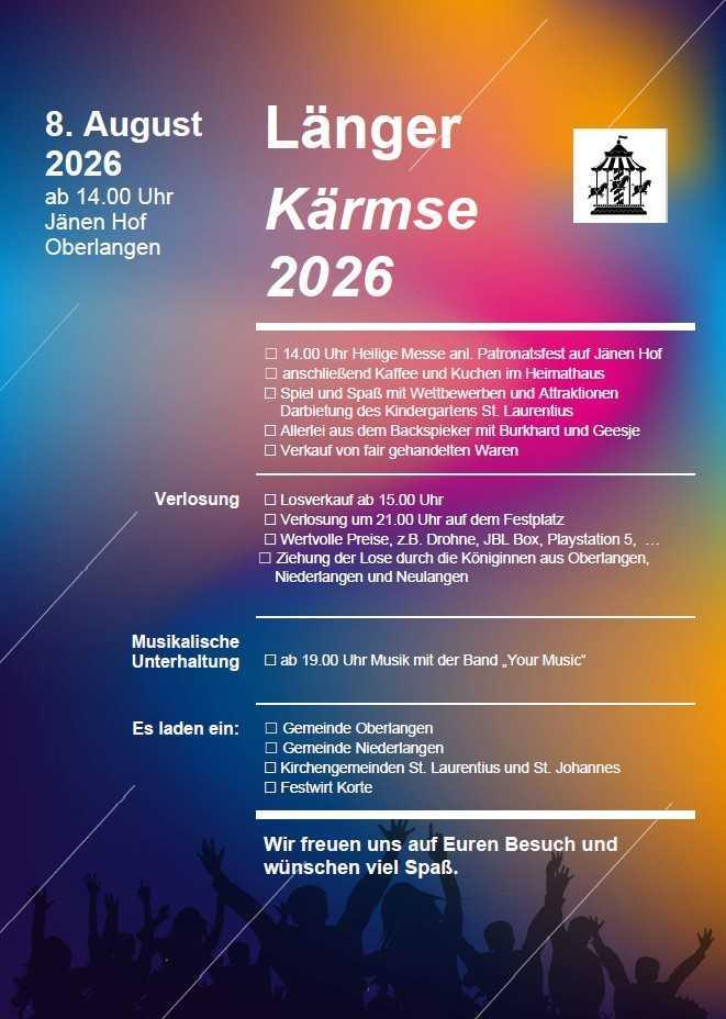 Länger Kärmse 2026 am 08. August auf dem Jänen Hof in Oberlangen Länger Kärmse 2026 am 08. August auf dem Jänen Hof in Oberlangen