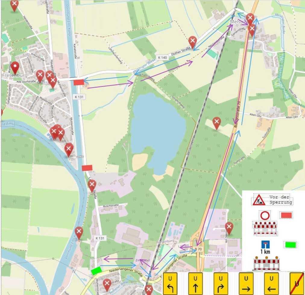 Vollsperrung der K131 (Lathener Straße) in Fresenburg