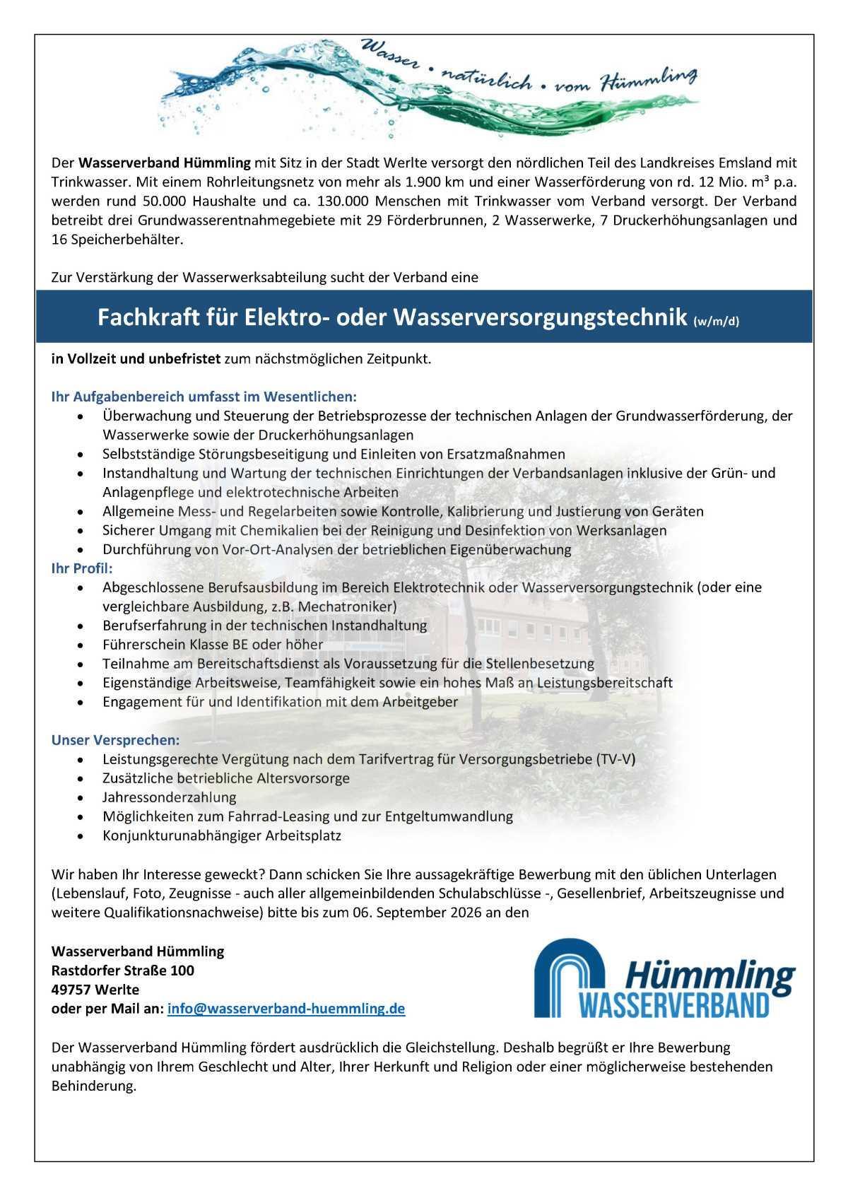 Fachkraft für Elektro- oder Wasserversorgungstechnik (w/m/d)