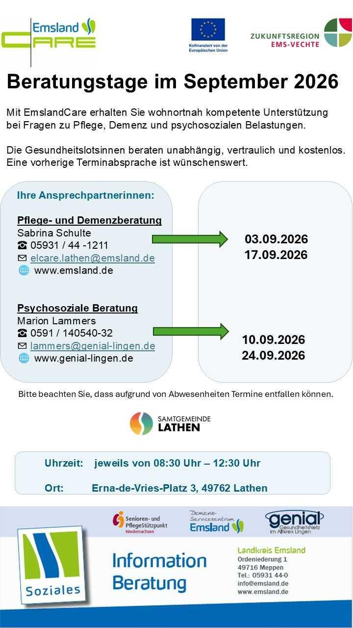 EmslandCare - Beratungstage im September 2026 in Lathen