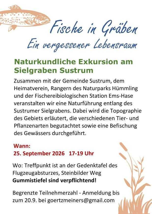 Fische in Gräben - Ein vergessener Lebensraum - Exkursion am Sielgraben in Sustrum
