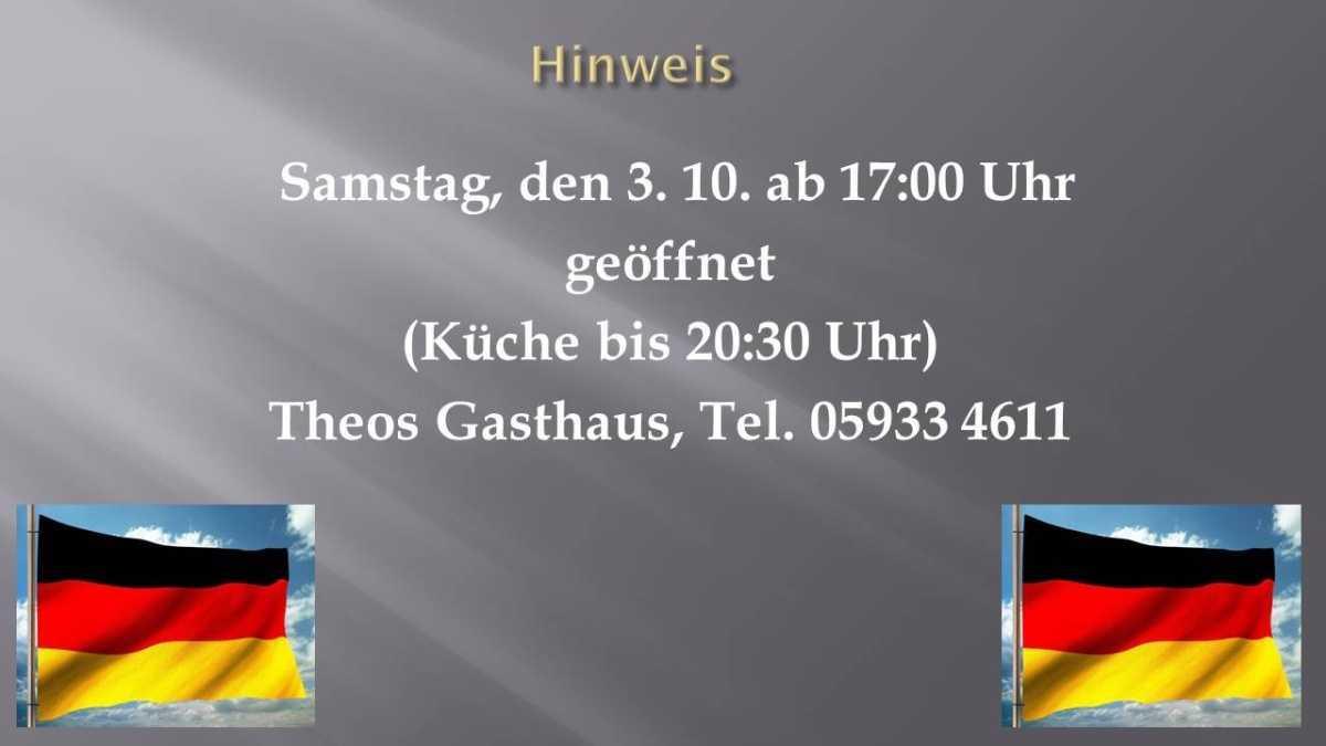 Öffnungszeiten Theos Gasthaus Lathen am 03.10.2026