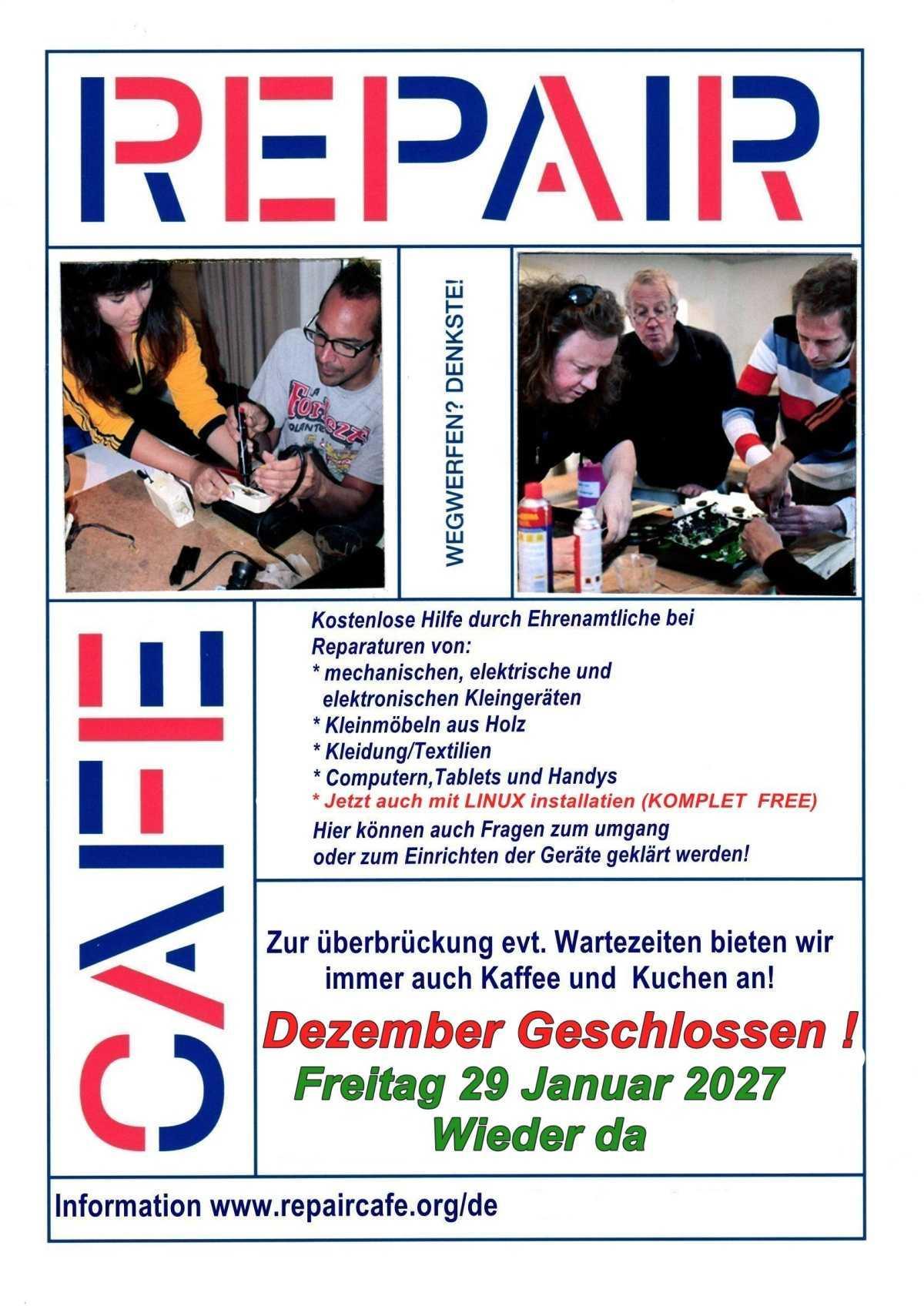 Repair Cafe - im Dezember geschlossen - im Januar wieder für Sie da! 