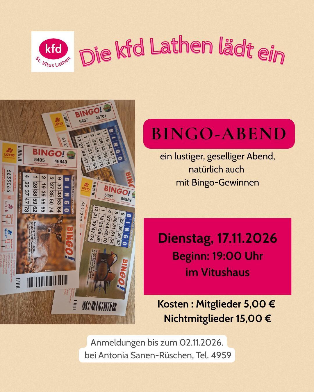 Die kfd Lathen lädt zum Bingo-Abend ein