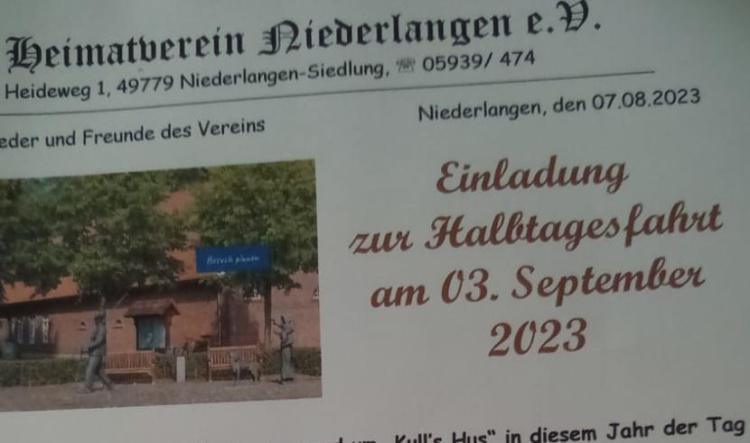 Anmeldung: Heimatverein Niederlangen - Halbtagesausflug am 03.09.2023