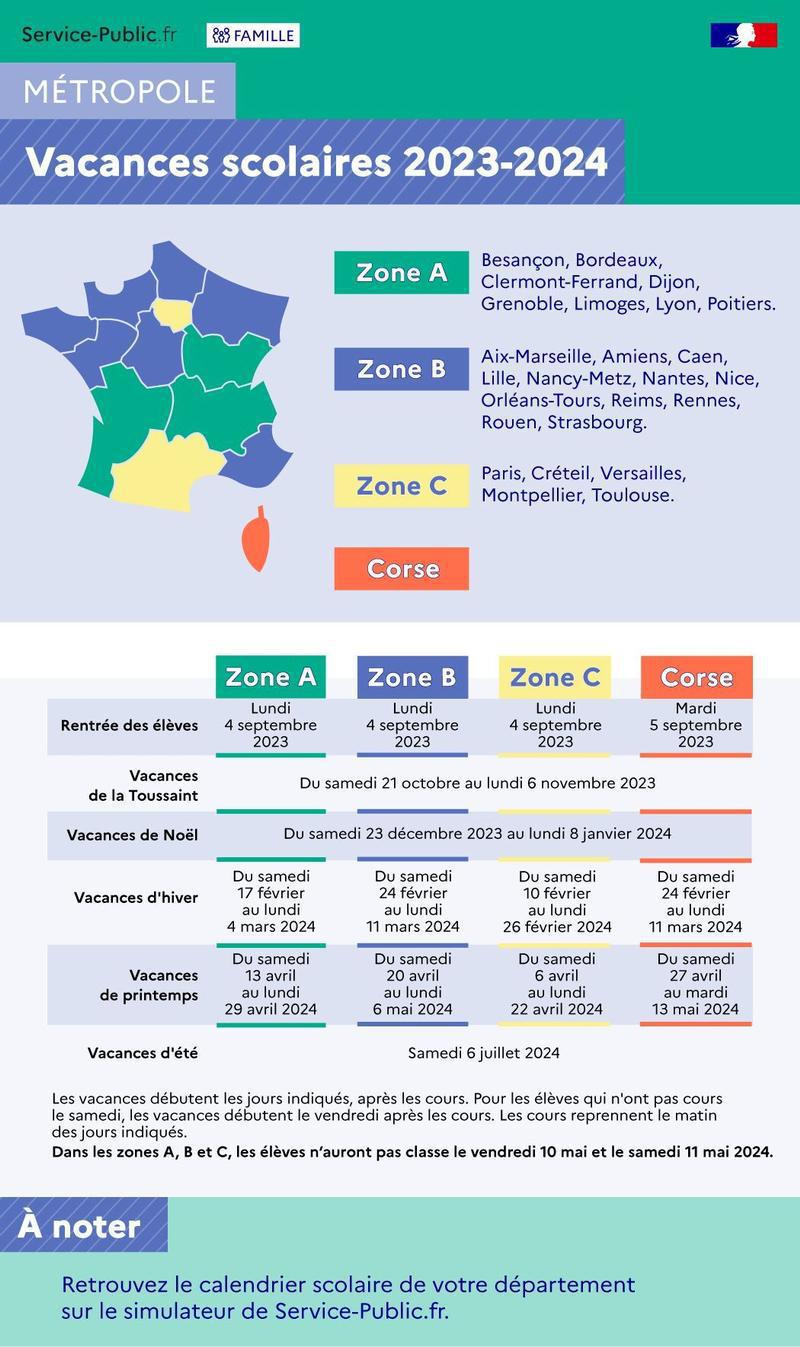 Calendrier scolaire 2023 - 2024