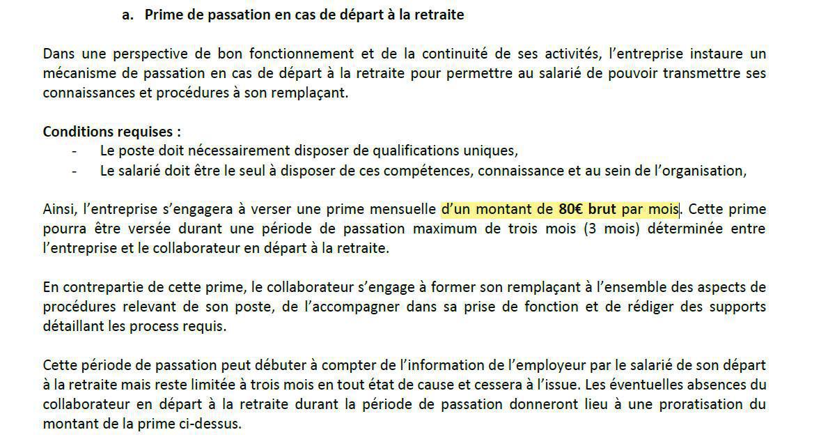 PRIME DE PASSATION EN CAS DE DEPART A LA RETRAITE