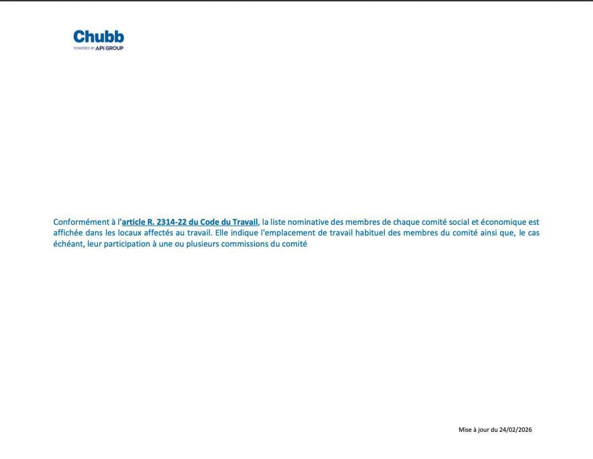VOS INSTANCES REPRESENTATIVES DU PERSONNEL CHUBB FRANCE