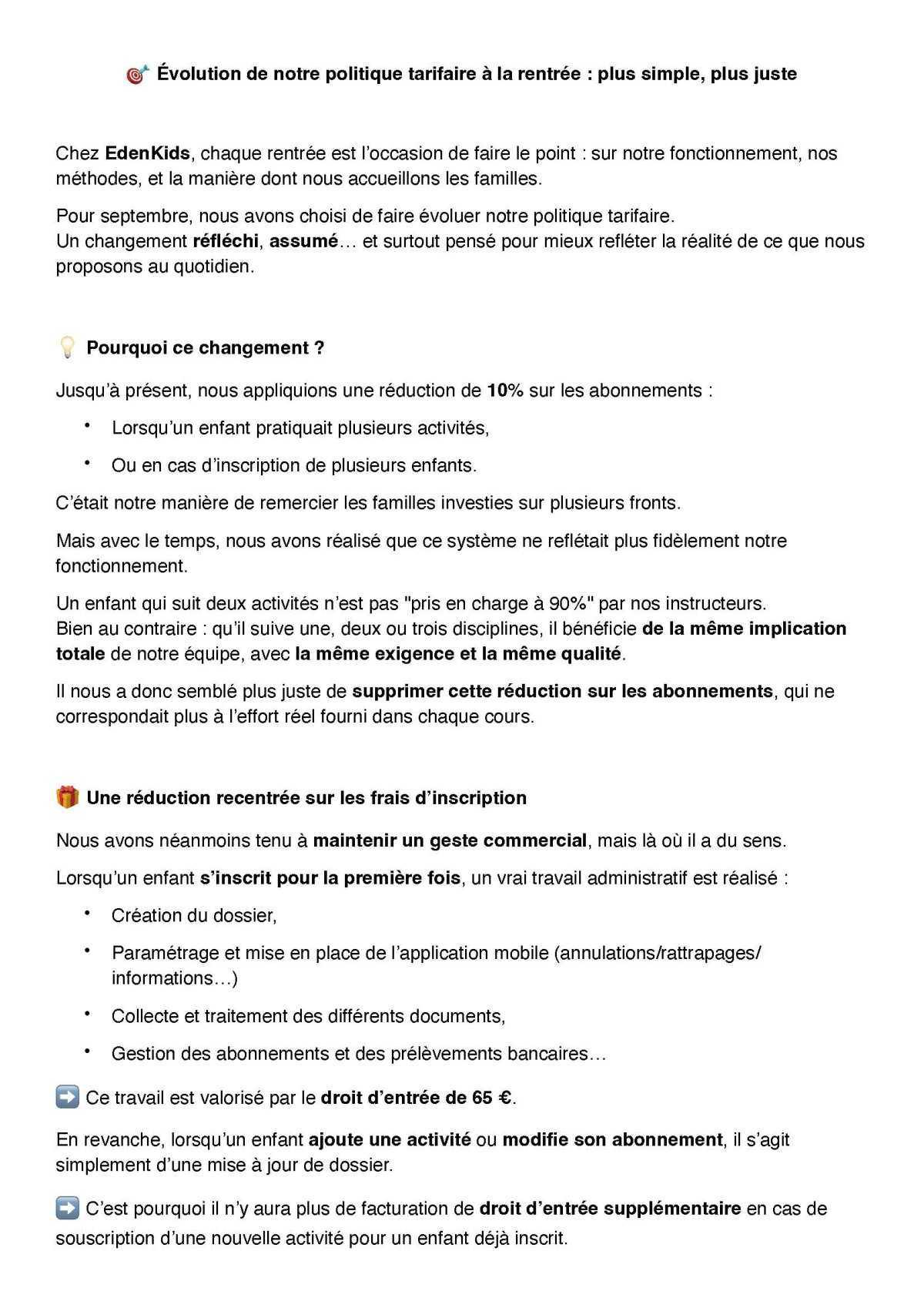 Des tarifs repensés à partir de septembre 2025...
