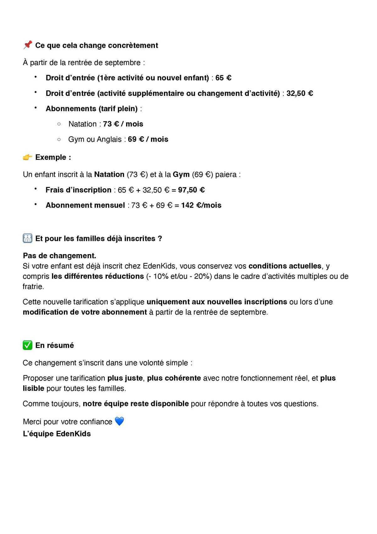 Des tarifs repensés à partir de septembre 2025...