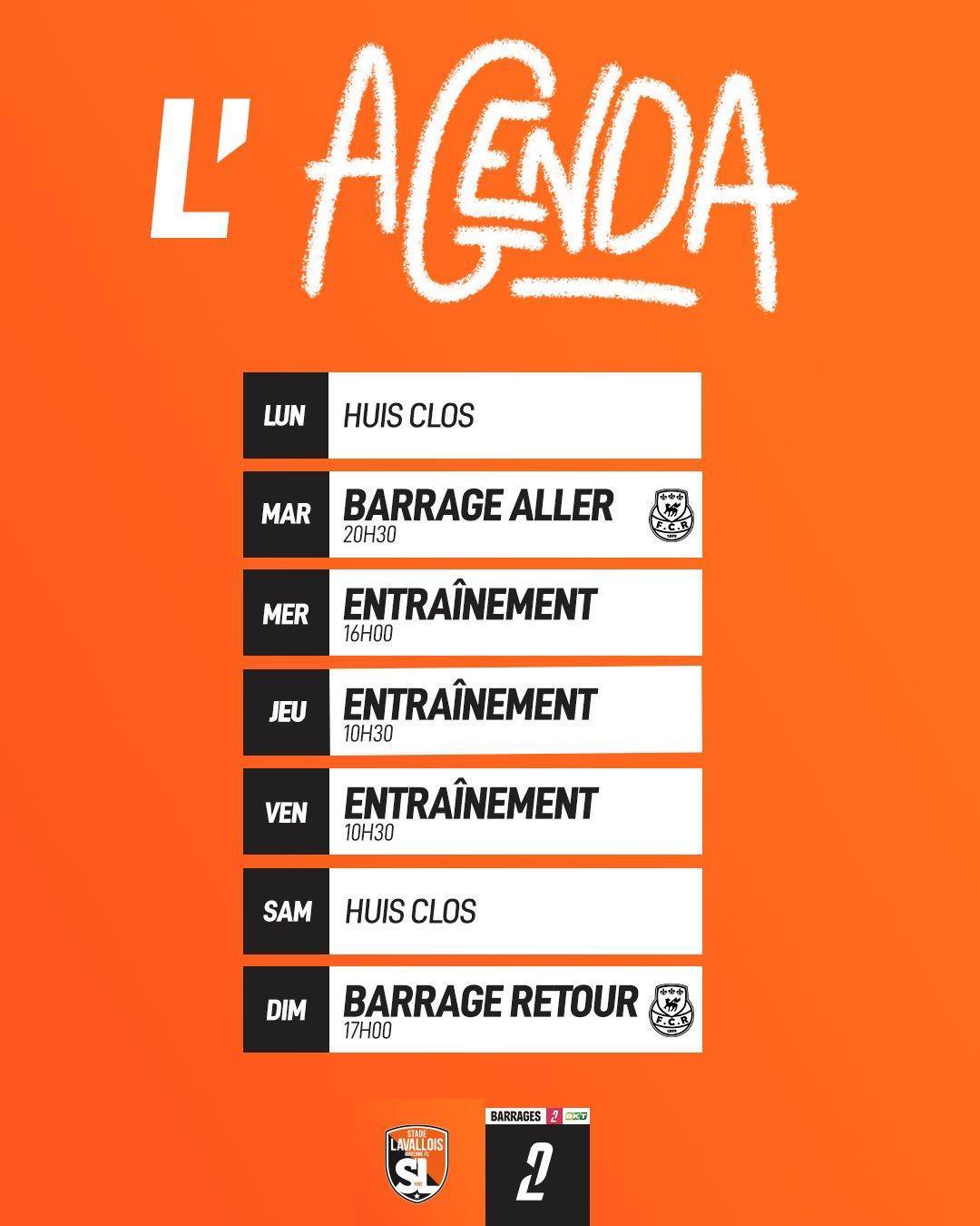 Le planning des entraînements de la semaine