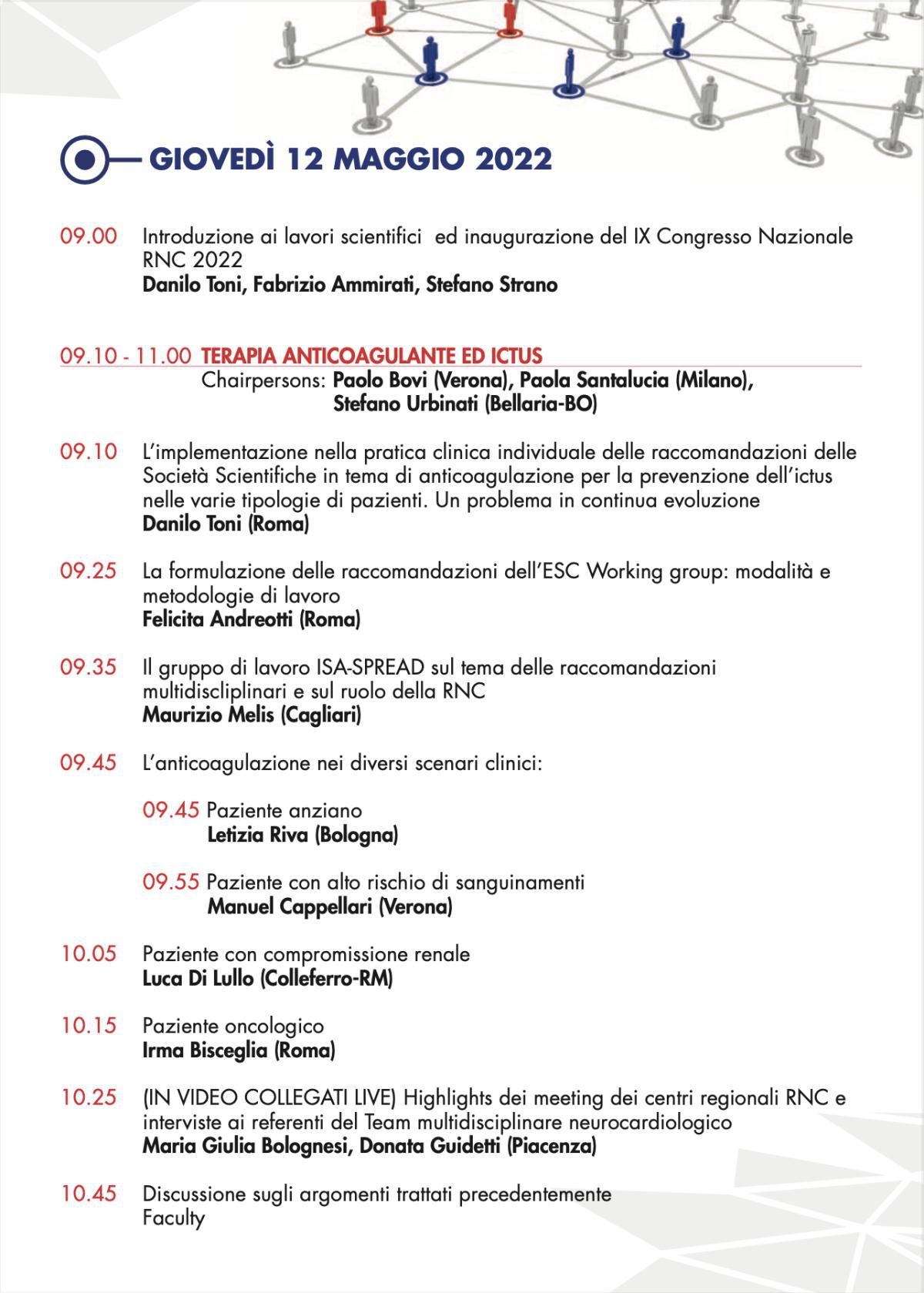 Programma del Congresso Nazionale della Rete delle Neurocardiologie