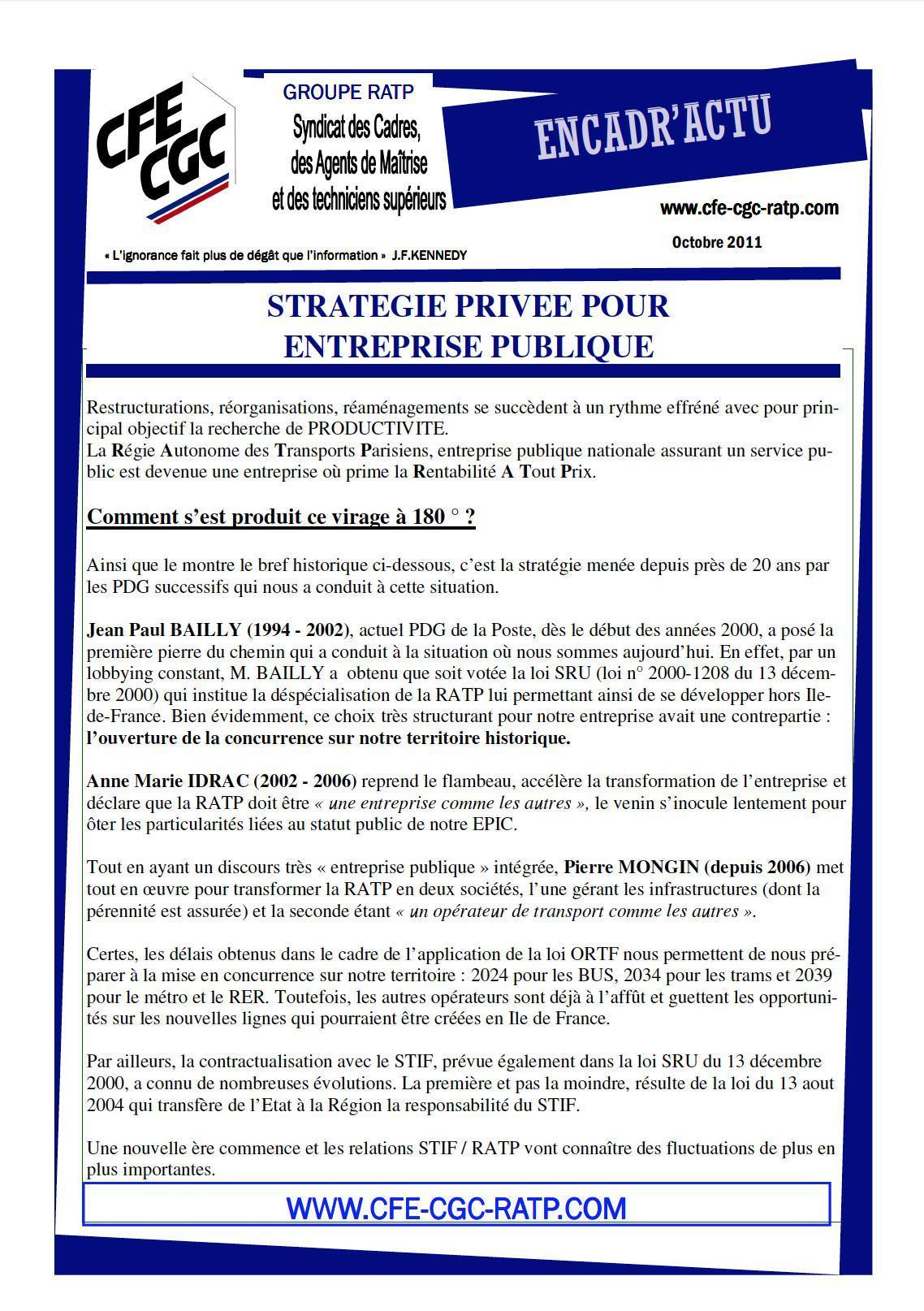 Encadr'ACTU stratégie privée pour entreprise publique