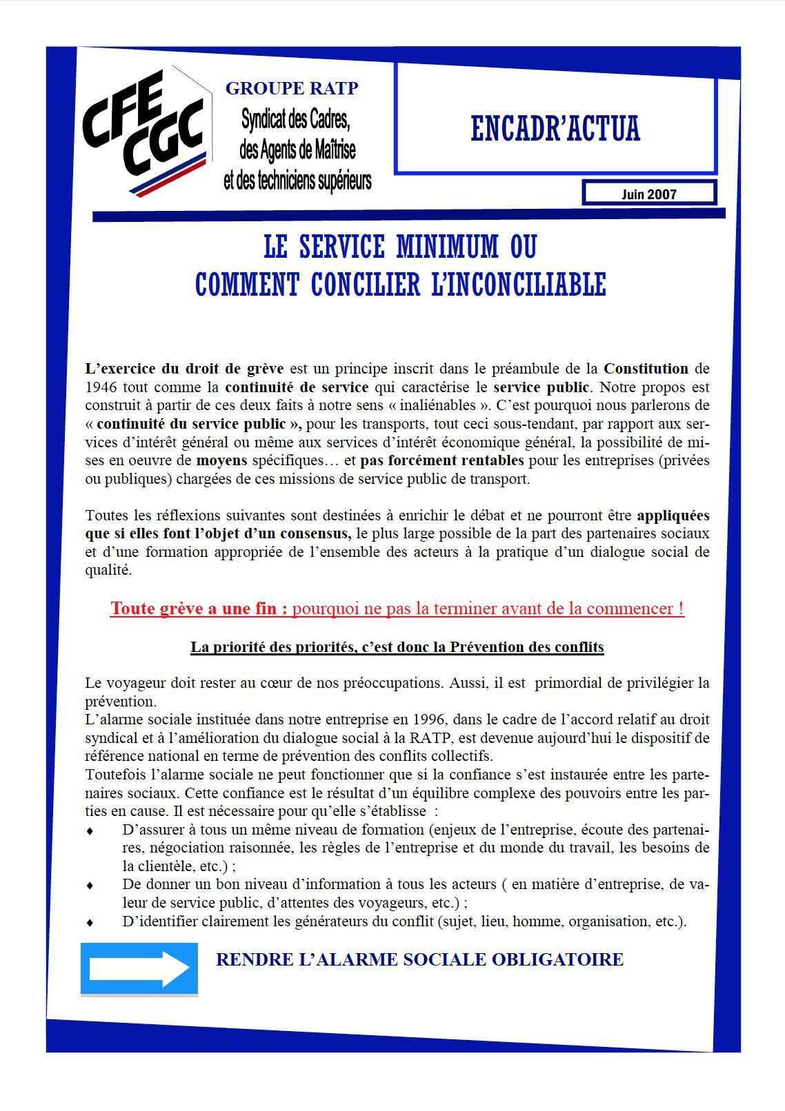 Encadr'ACTUA service minimum