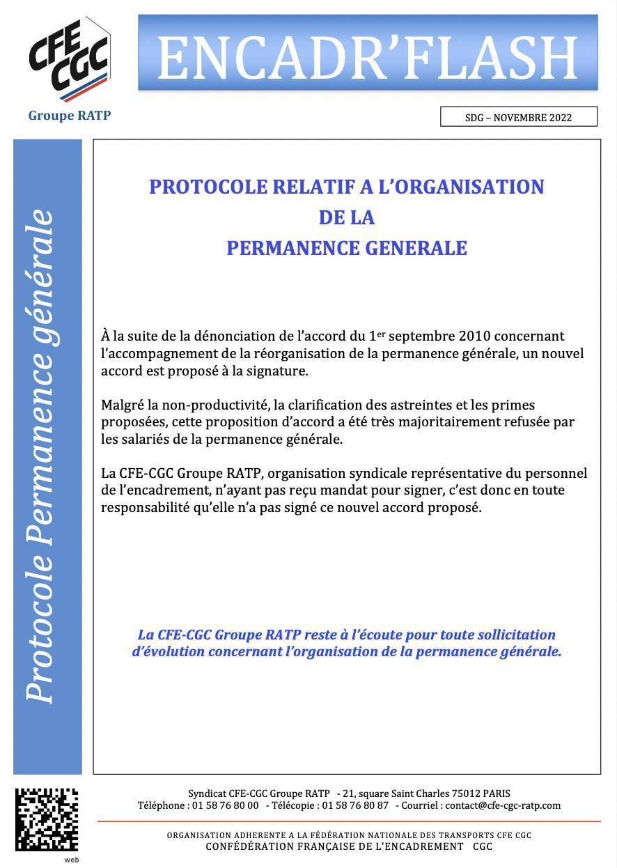 Encadr'FLASH Protocole relatif à l'organisation de la permanence générale