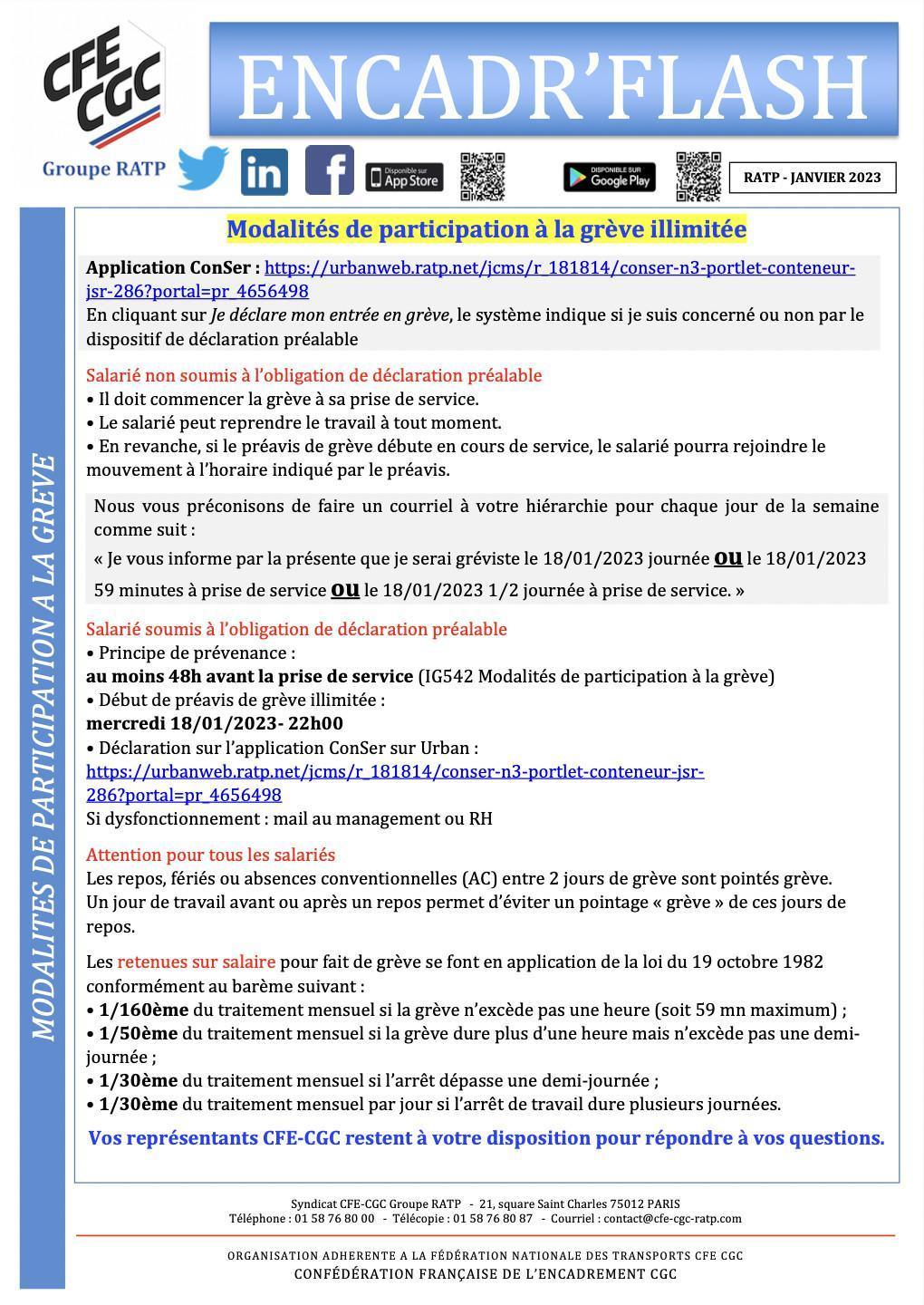 Encadr'FLASH modalités de participation à la grève illimitée
